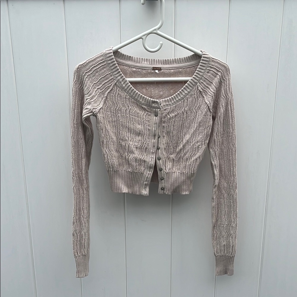 Free People Tan Cable Knit Cardigan Sweater